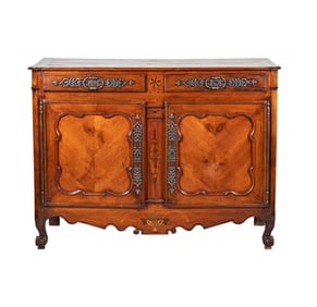 An Antique Louis XV-Style Fruitwood and Marquetry Buffet