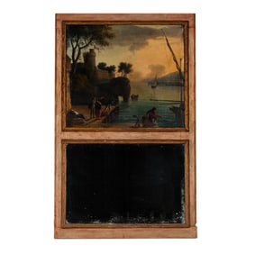 A Continental Gilt and Grey-Painted Trumeau Mirror