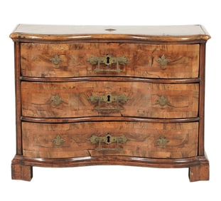 A Continental Fruitwood and Walnut Diminutive Commode