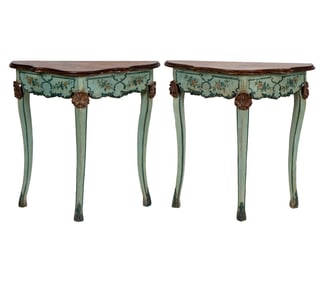 A Pair of Venetian Rococo-Style Painted Console Tables