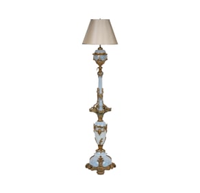 A French Gilt Bronze and Opaline Glass Torchiere Floor Lamp
