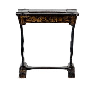 A Chinese Export Gilt and Black Lacquer Sewing Table