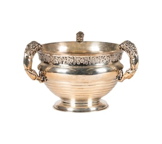 An English Sterling Three-Handle Punch Bowl