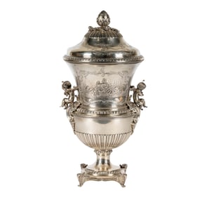 A Portuguese Sterling Figural Urn