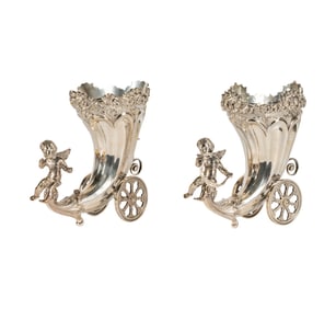 A Pair of Portuguese Sterling Figural Cornucopia Vases