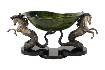 Lathrop Bullene, 1925 - 2011, Sterling and Jade Center Piece