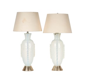 A Pair of Murano Opalescent Glass Table Lamps