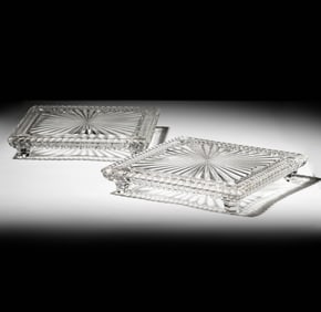 A Pair of Antique Baccarat Crystal Square Trays