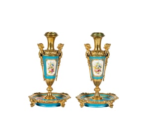 A Pair of Sevres-Style Porcelain Candlesticks