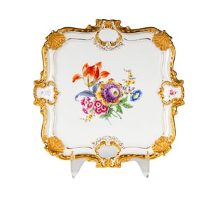 A Meissen Gilt and Painted Porcelain Square Tray