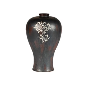 A Rare Korean Iron Slip-Coated, Inlaid, Celadon-Glazed Maebyong