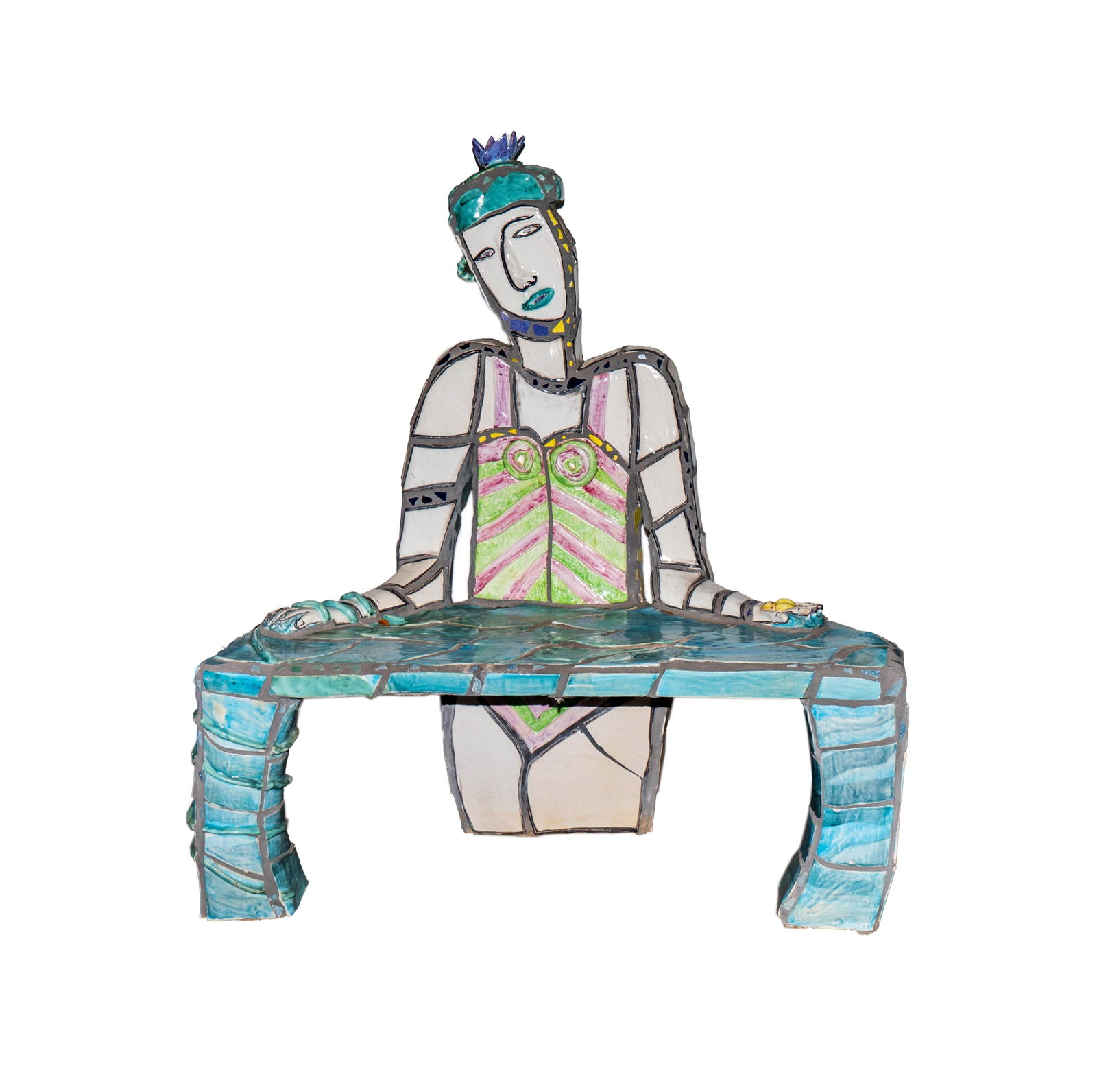 Martha Heavenston Nojima, B. 1955, The Lotus Eater: mosaic ceramic tile and paint on concrete form, 1990; signed, titled, and dated 60 x 50 x 22 in. (152.4 x 127 x 55.9 cm.) Provenance: The Beverly Hills estate of a distinguished collector. Exhibited: