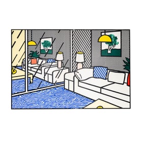 Roy Lichtenstein, 1923-1997, Wallpaper with Blue Floor Interior