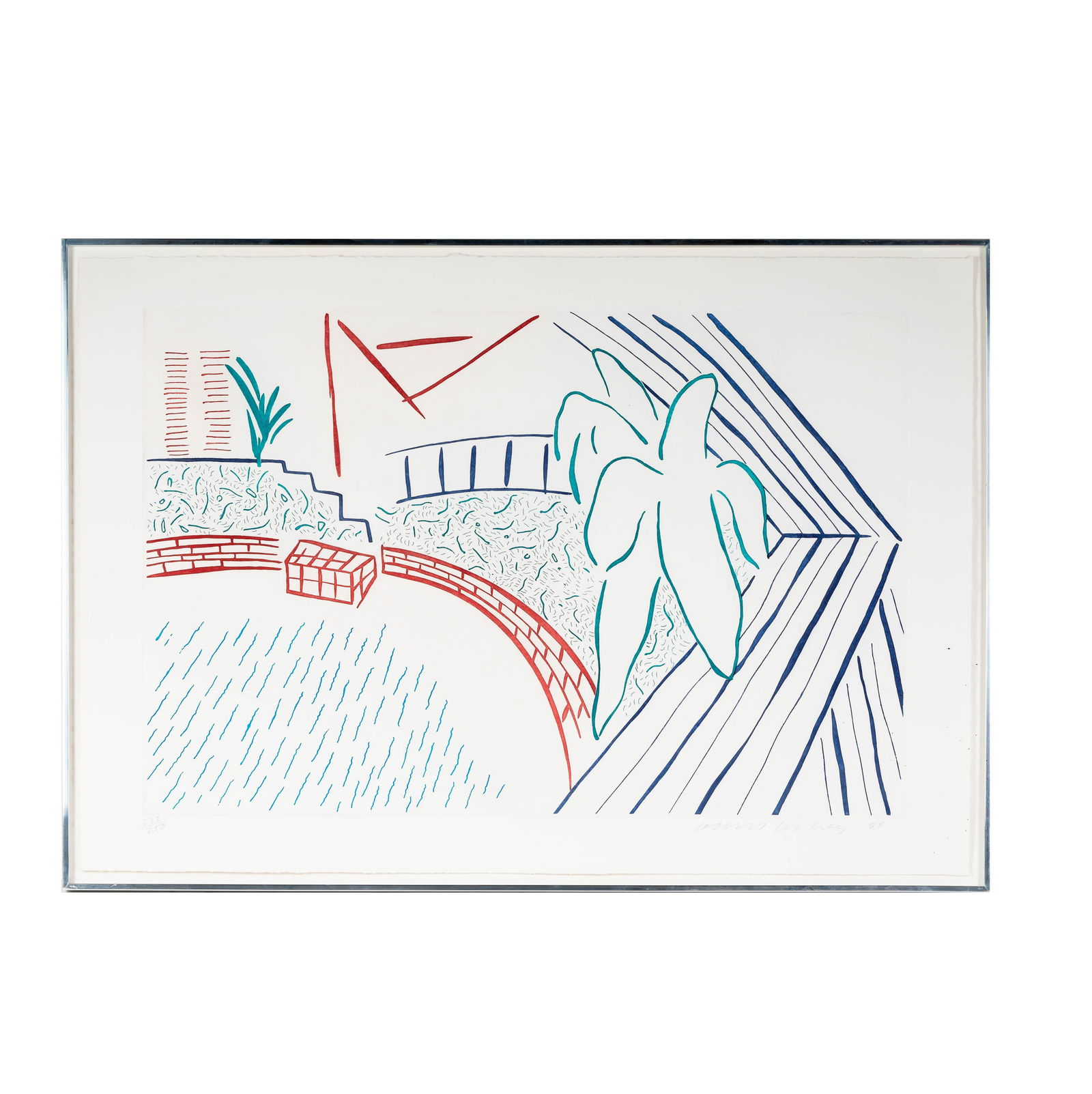 David Hockney, B. 1937, My Pool and Terrace: from the 'Eight by Eight to Celebrate The Temporary Contemporary'; four color etching and aquatint on Somerset white paper, 1983; ed. 238/250; signed, dated, and numbered; published by The Museum of C