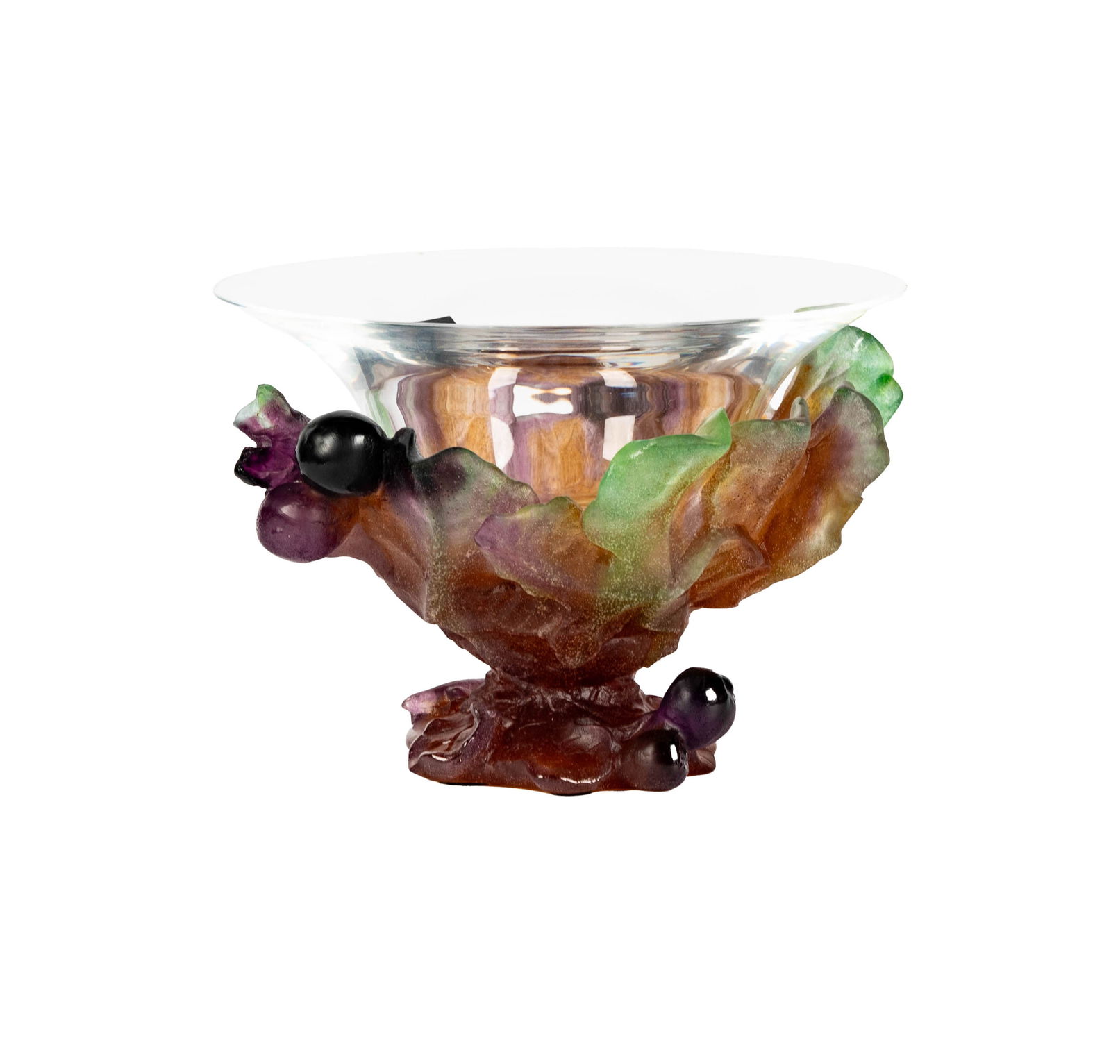 A Daum Pate De Verre Figues Bowl: incised Daum France, retained original label to interior rim of bowl 6 1/2 x 9 in. (16.5 x 22.9 cm.) Provenance: The Beverly Hills estate of a distinguished collector.