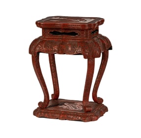 A Rare Chinese Cinnabar Incense Stand