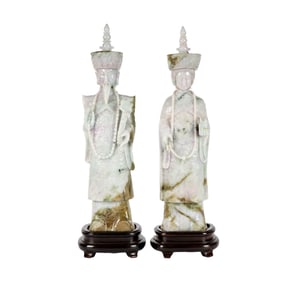 A Pair of Chinese Carved Jade Figures of Emperor and Empress