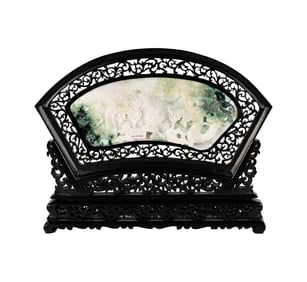 A Chinese Carved Jade and Rosewood Table Screen