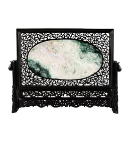 A Chinese Carved Jade and Hardwood Table Screen
