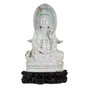 A Chinese Carved Jade Guan Yin