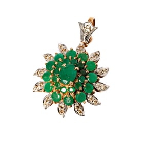 14 Karat Two-tone Diamond and Emerald Pendant