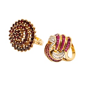 Two Yellow Gold Gem-set Rings