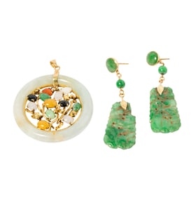Group of Jade, Earrings, and Pendant