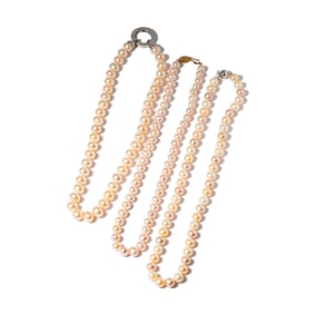 Three Assorted Pink and Cream Cultured Pearl Necklace