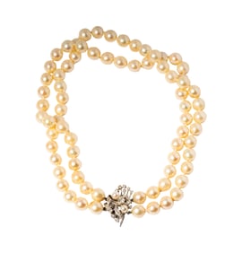 14 Karat White Gold, Pearl and Diamond Necklace