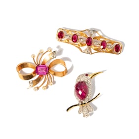 Group Of Three Gold Brooches