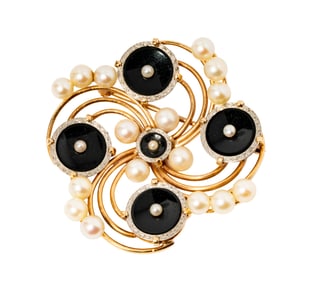 14 Karat Gold Pearl Swirl Brooch