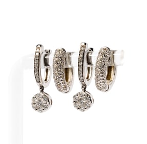 Two Pairs of White Gold and Diamond Earrings