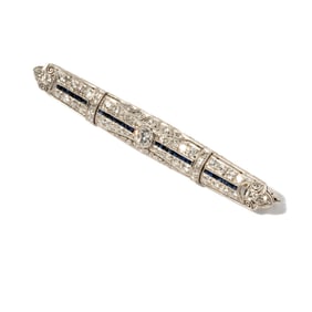 Platinum, Diamond and Sapphire Bar Brooch