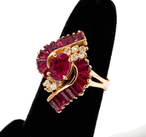 14 Karat Yellow Gold Diamond and Ruby Ring