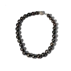 18 Karat White Gold, Diamond, and South Seas Cultured Pearl Necklace