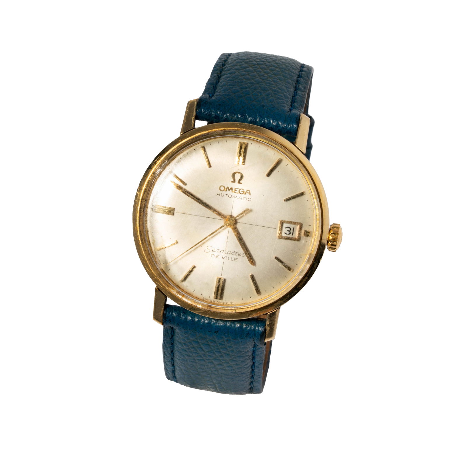 Omega Gold Filled Seamaster Deville Wristwatch: case measuring 35.15mm in dimeter; bracelet measuring 9 inches long;
