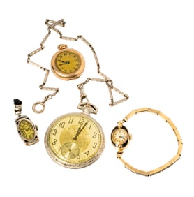 A Group of 4 Antique Pocket and Wrist Watches
