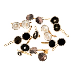 A Group of Men's 14 Karat, Platinum, Pearl, and Onyx Tuxedo Jewelry