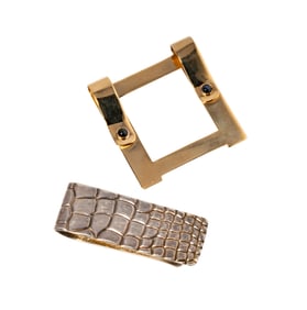 Cartier, 14 Karat Yellow Gold, Sapphire, and Tiffany & Co. Sterling Money Clips