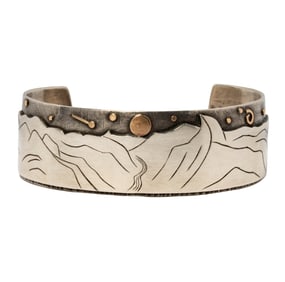 Matt Firth Sterling Silver and 14 Karat Yellow Gold Mountain Cuff