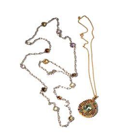 Two Assorted Silver, 14 Karat Yellow Gold and Multi-stone Necklaces