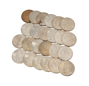 A Group of Morgan and Peace Silver Dollar Coins