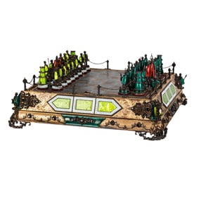 An Austro-Hungarian Silver, Gilt Metal and Enamel Chess Set