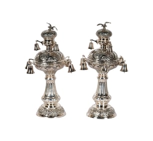 A Pair of Sterling Torah Finials