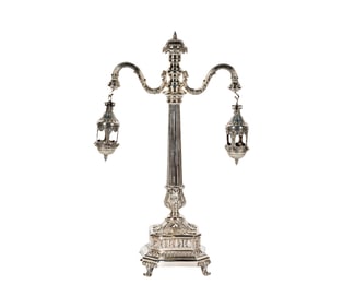 A Judaica Sterling Candelabrum