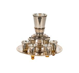 A Judaica Silverplate Wine Fountain with Seven Sterling Cups