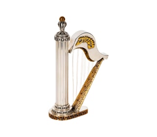 A Sterling Harp-Form Spice Box or Besamim