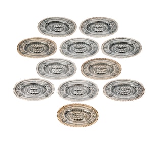 A Set of Eleven Judaica Sterling Repousse Oval Plates