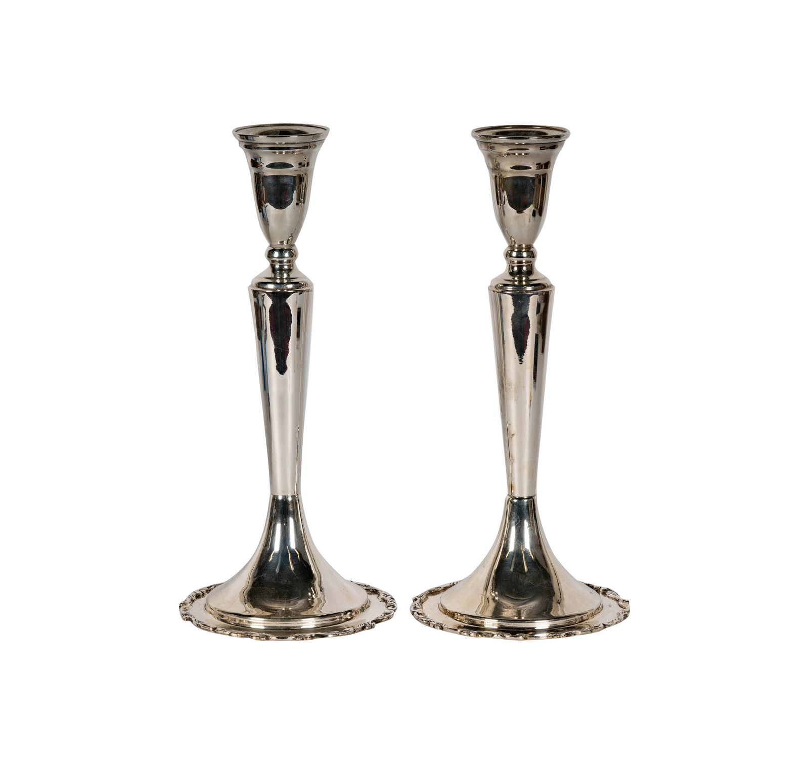 A Pair of Sterling Candlesticks: each marked "L.M" and "Sterling .925"; Approximately 1,028 grams total Each 13 1/4 in. (33.7 cm.) high