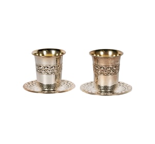 A Pair of Judaica Sterling Cups and Saucers